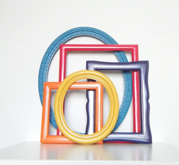 Bohemian Chic Home Decor Wall Frame Collection in Teal blue, Cherry Red, Bright Orange, Mustard Yellow and Dark Purple