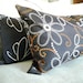 Chocolate Brown Pillow , Long Bolster Pillow., Decorative Pillows, Floral Brown, Orange, and Cream Flowers Fall Decor