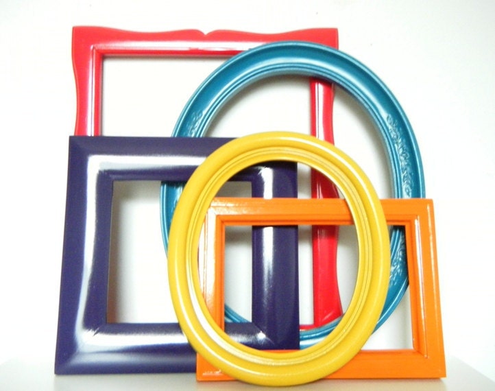 Bohemian Decor Chic Gallery Wall Frame Collection in Teal blue, Cherry Red, Bright Orange, Mustard Yellow