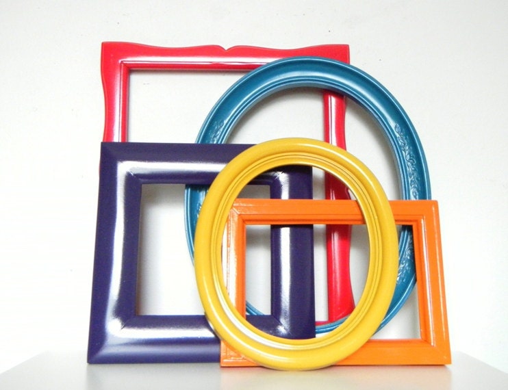 Bohemian Decor Chic Gallery Wall Frame Collection in Teal blue, Cherry Red, Bright Orange, Mustard Yellow