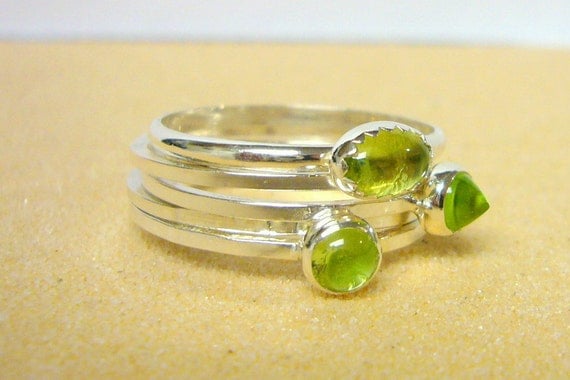 Silver peridot rings sterling silver stacking ring set stackable gemstone ring silver ring free shipping Etsy jewelry