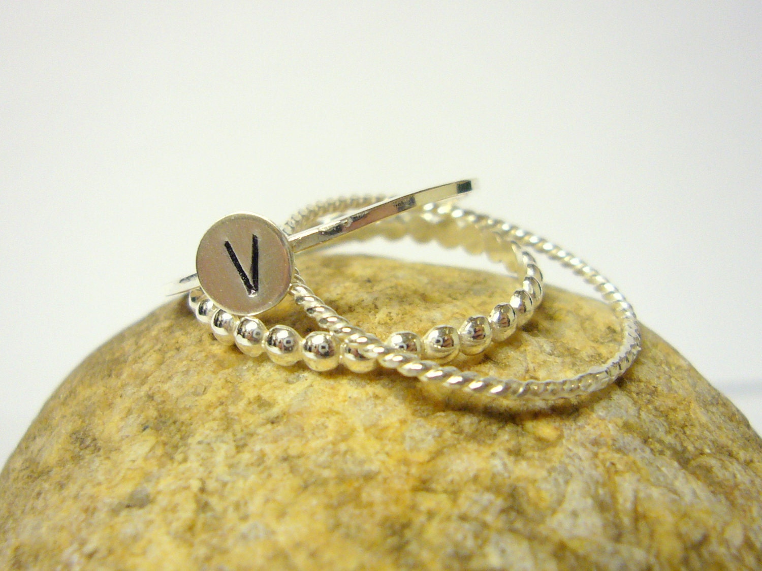 Stackable rings Sterling silver stacking ring set initial ring Silver monogram ring sterling silver rings stack rings personalized