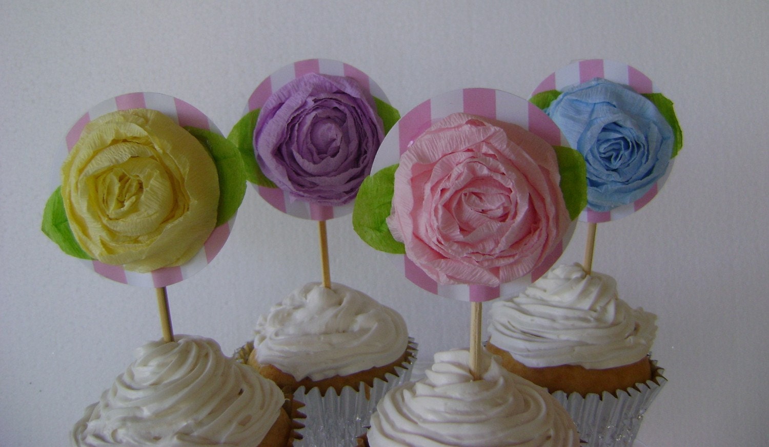Cupcake Toppers - Reusable - 1 dozen - Pastel Roses