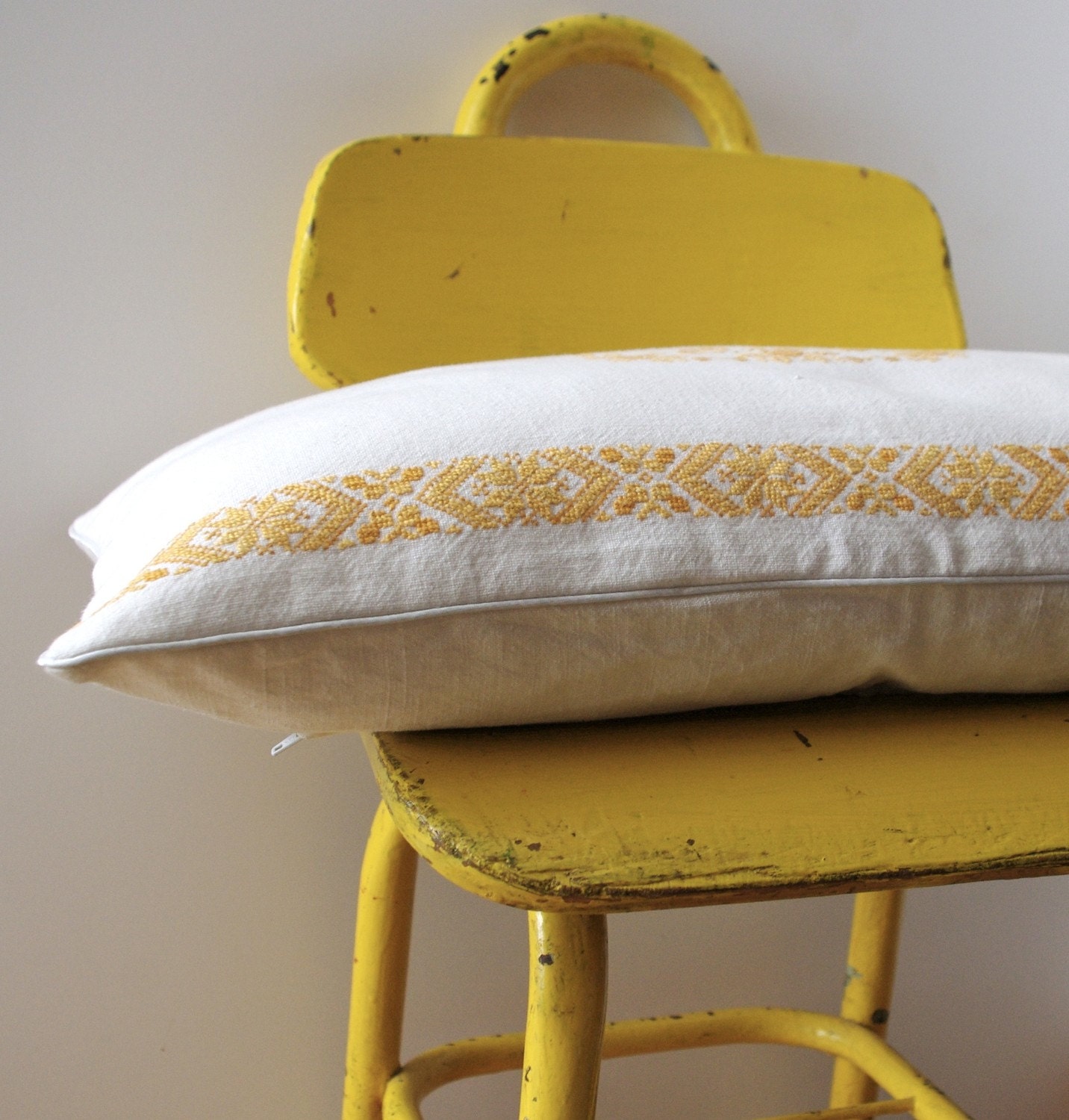 OOAK vintage initials and roses hand embroidered pillow cover