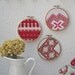 RED collection of three vintage embroidery wall art hoops