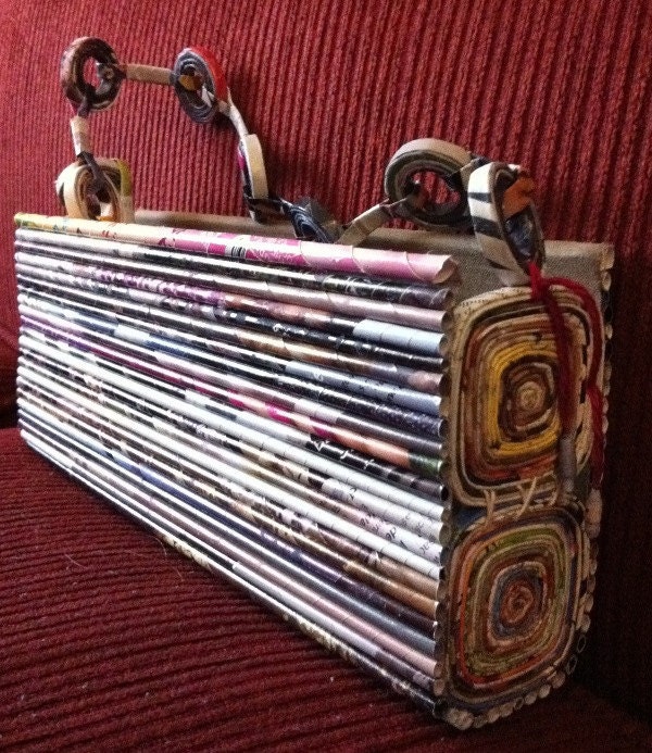 SIMONE - hand coiled rolled recycled paper clutch purse