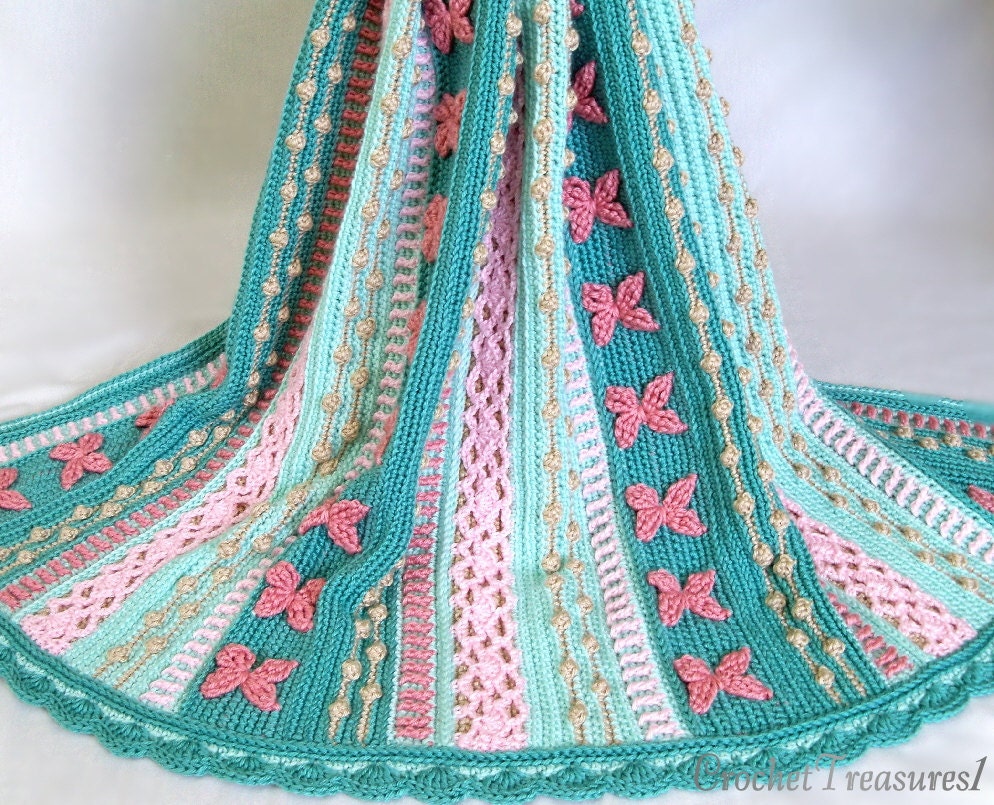 Reserved for Cynthia - Mermaid Dreams Throw / new / handmade / afghan blanket / green / pink / coral / sea shell / baby / spring / unique