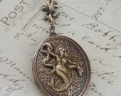 Locket Necklace Mermaid - Mermaid's Song - Vintage Brass Large - Handmade