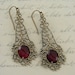 Art Nouveau Earrings - Ruby Red Vintage Glass - Handmade