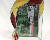 Yellow Mustard and Deep Red Autumn "Flame" Stained Glass Picture Frame