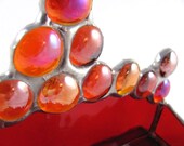 Hand Crafted Stained Glass Business Card Holder - Very Red with Red and Orange Nuggets