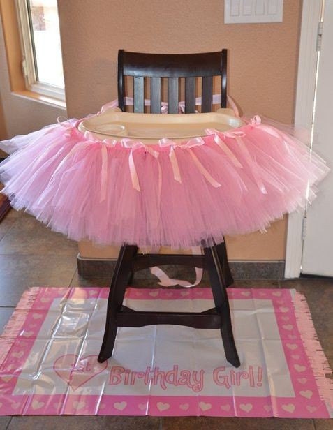 Celebrate in Style- High Chair Tutu for your little girls 1st Birthday- 600 feet of tulle and 12 feet of ribbon