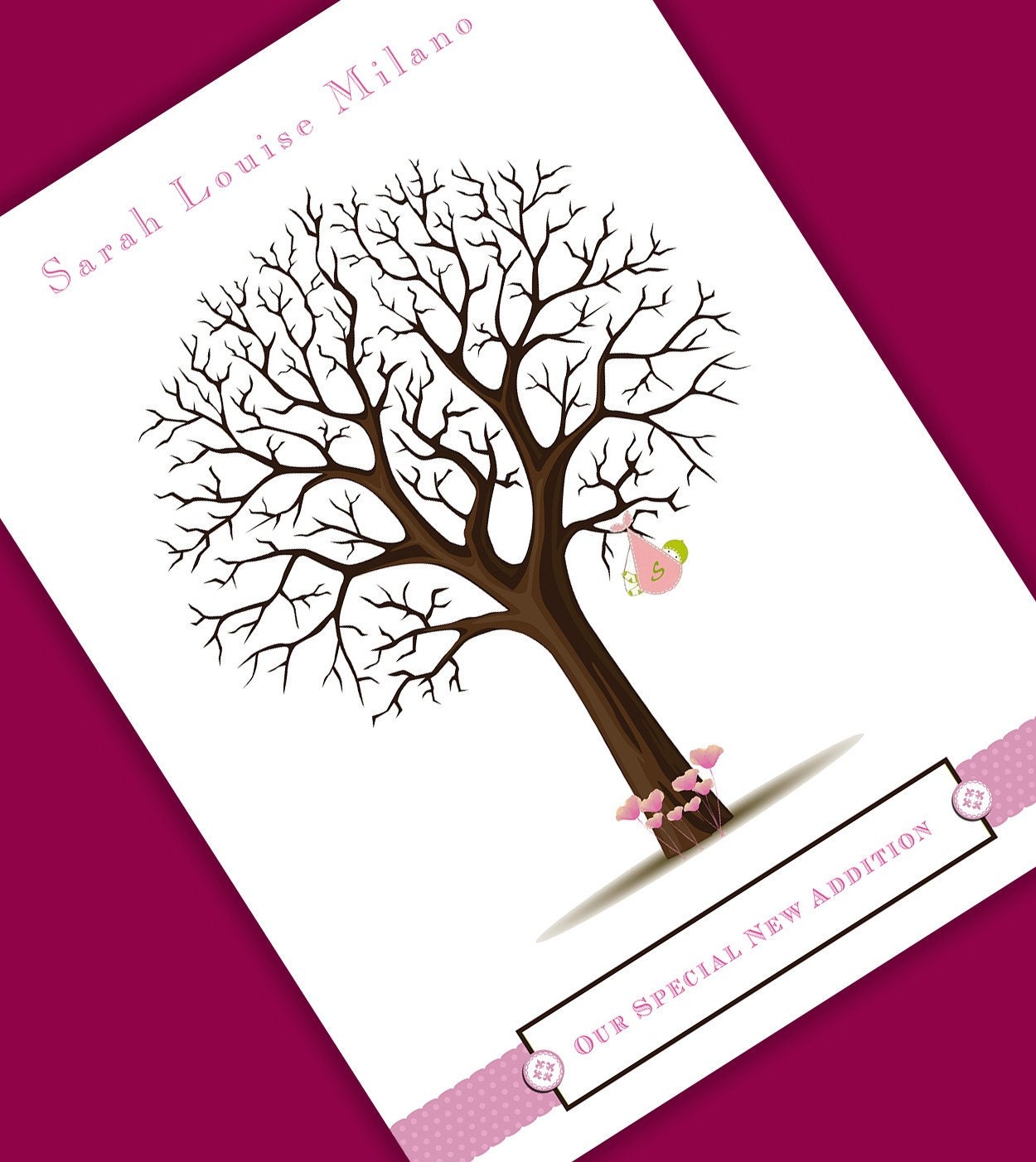 Baby Gift Shower Signature Tree Print- Personalized  FINGERPRINT Tree 11 x 14 PRINTABLE FILE