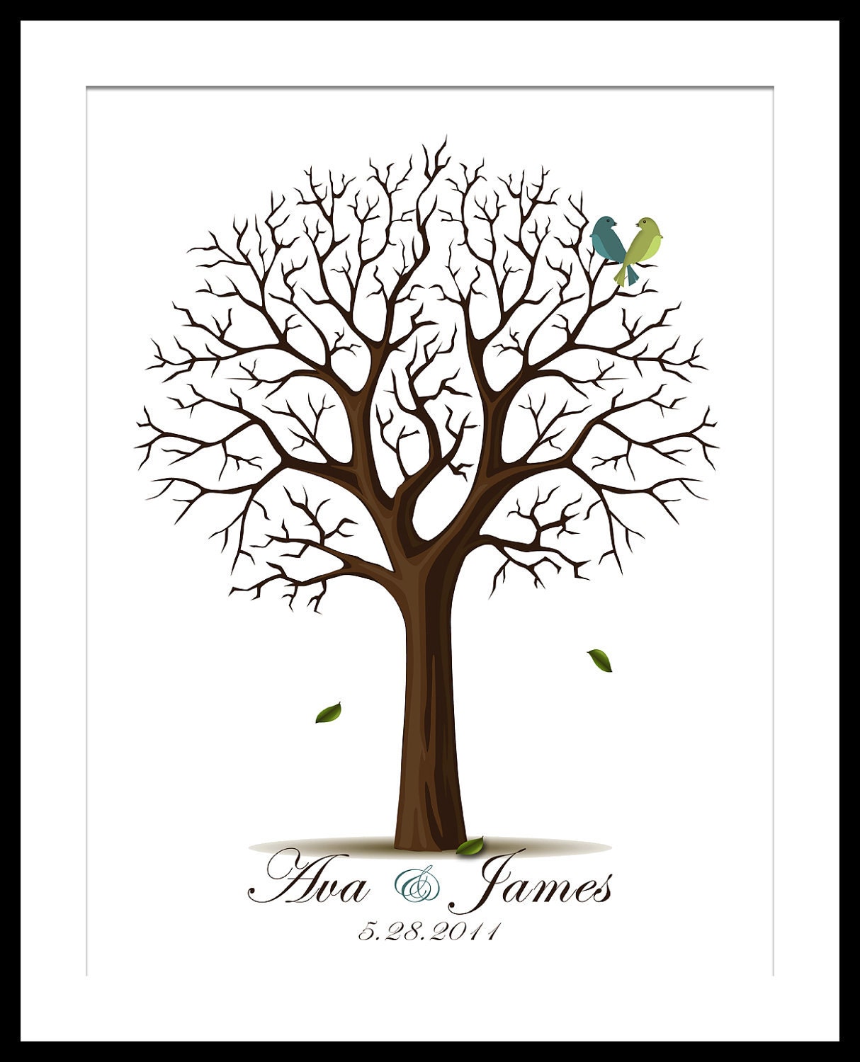 Wedding Print Guestbook Signature Tree Alternative Poster Print 17 x 22 Large up to 170 fingerprints. Choose font & color
