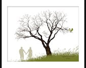 Wedding Guestbook Fingerprint Signature Tree Print Art  17 x 22 Large up to 140 fingerprints. Choose font, color & silhouette