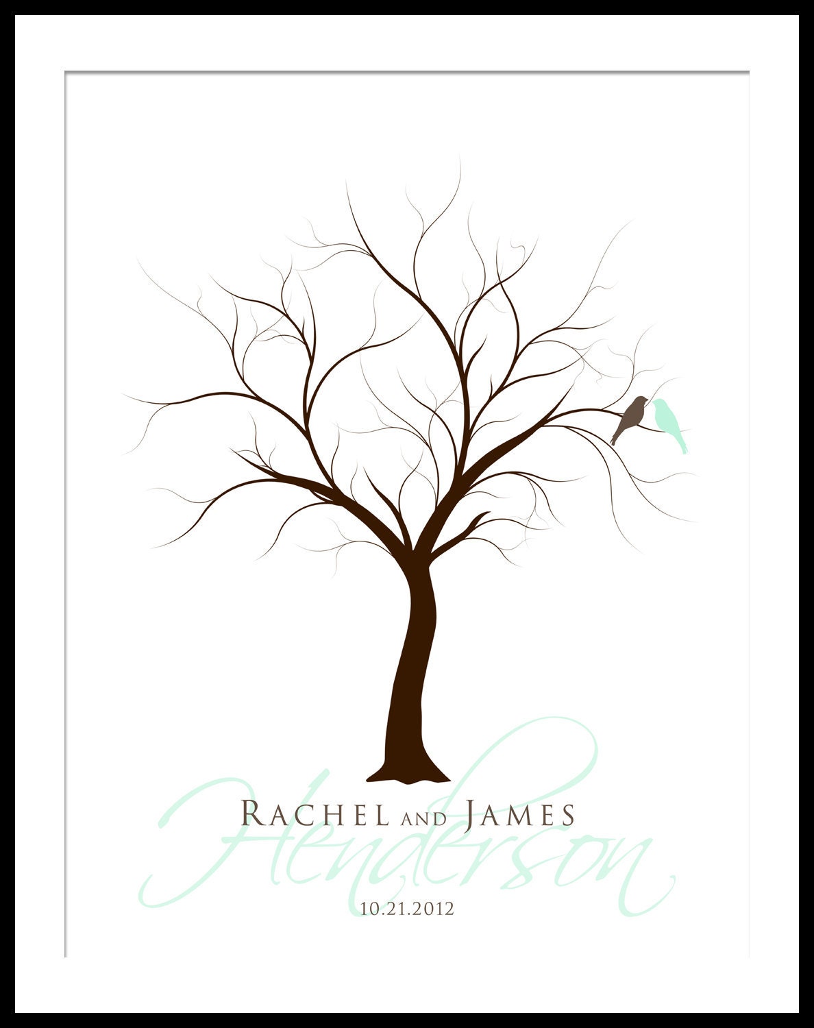 Wedding Tree  Guest Book Poster Print 13 x 19 Large up to 100 fingerprints. Choose font and color