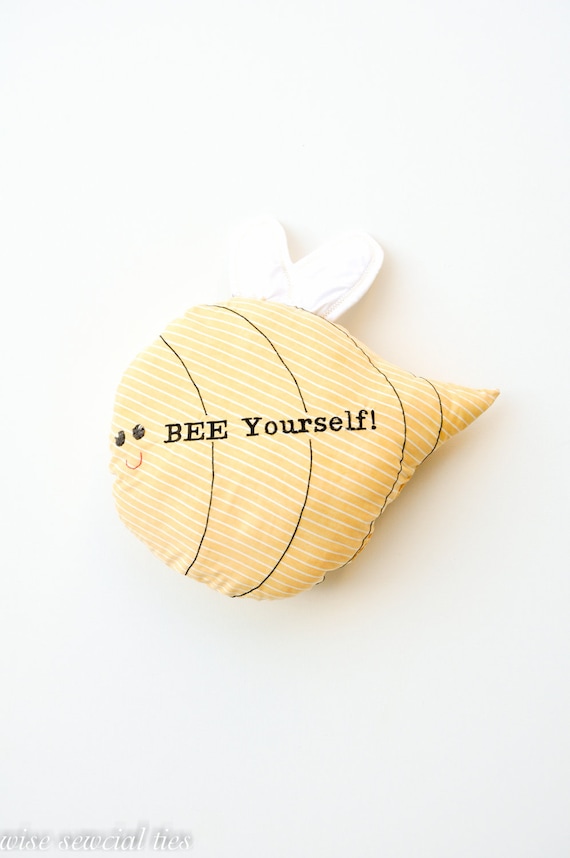 BEE yourself pillow, cuddle, lovey, one of a kind, reclaimed fabrics, ready to ship, limited edition, 18 x 18 inches