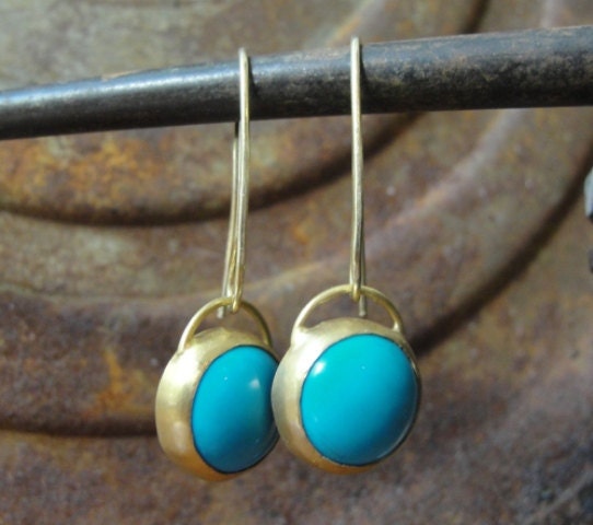 Blue Turquoise Earrings, Gold Earrings, 22k Gold & Turquoise Earrings