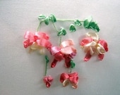 Hand embroidered silk ribbon fuchsia sampler in pink,in the hoop