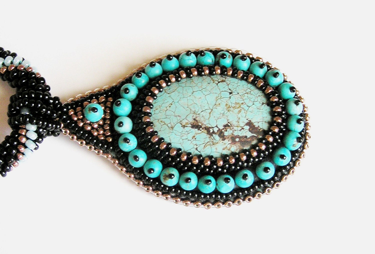 Pendant Turquoise - Beaded Crochet Fashion, embroidered necklace,FREE SHIPPING