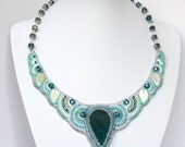 Embroidered beaded necklace "Dove"
