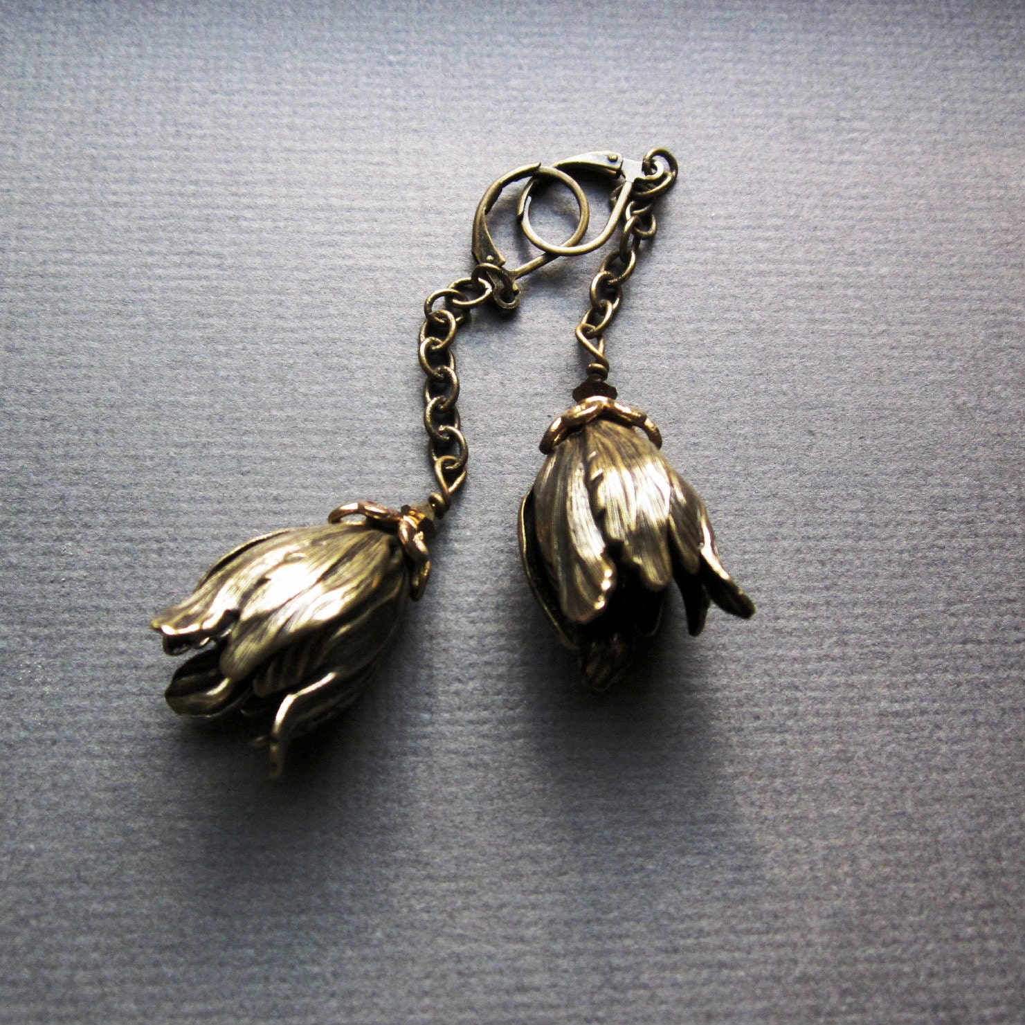 antiqued brass tulip dangles - the hanako earrings