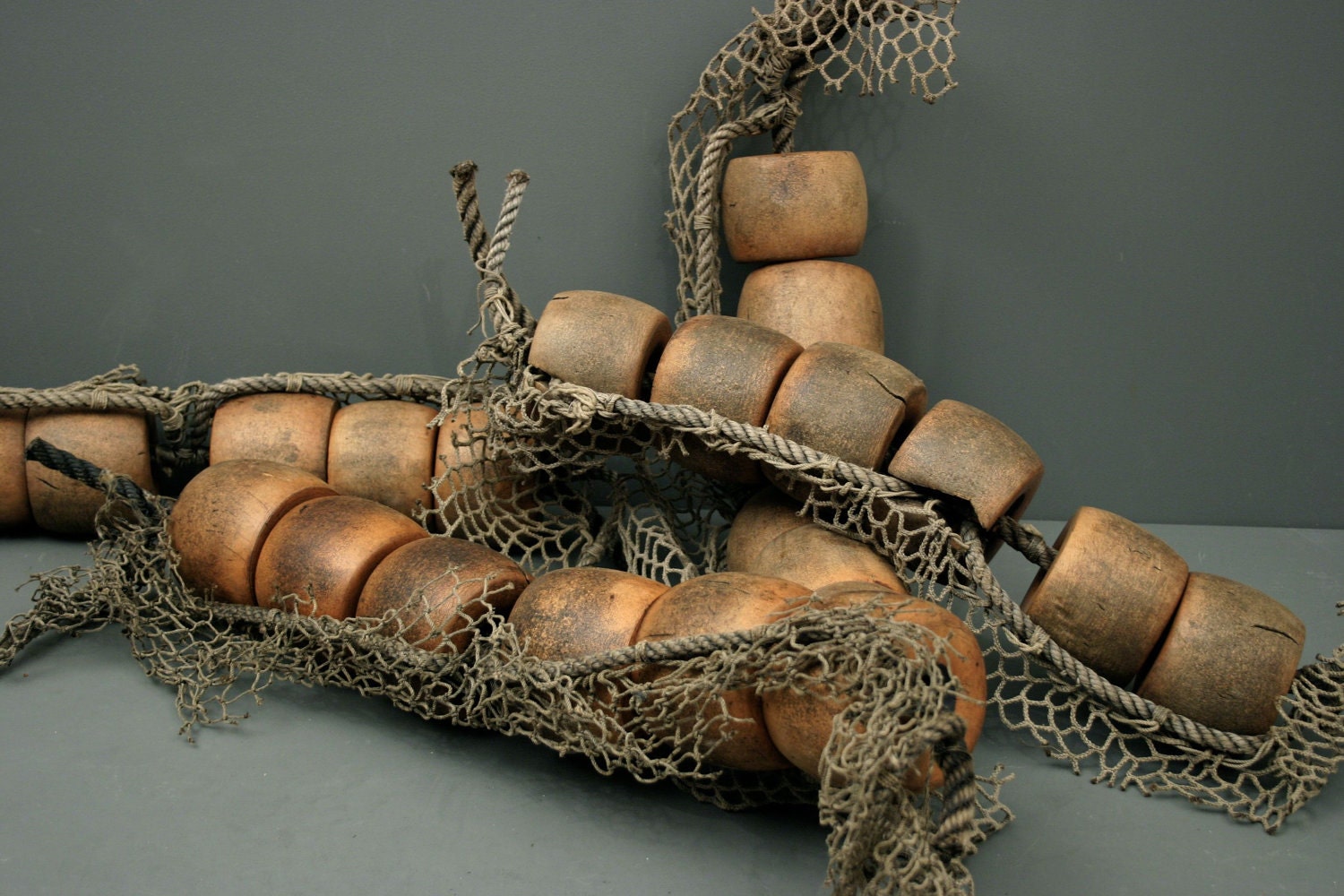 Reserved for Nadine Gill 4 x Vintage Fishing Floats Circa 1960's with original Rope and Netting - String of 6 Floats