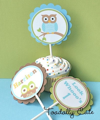 Boys are a Hoot, Cupcake Toppers, personalized set of 12 Il_570xn