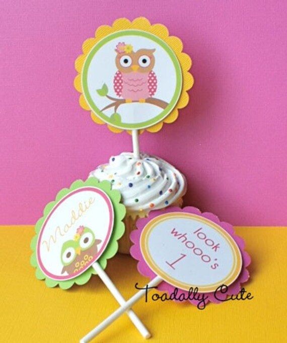 Little Whootie, Cupcake Toppers, personalized set of 12 Il_570xn