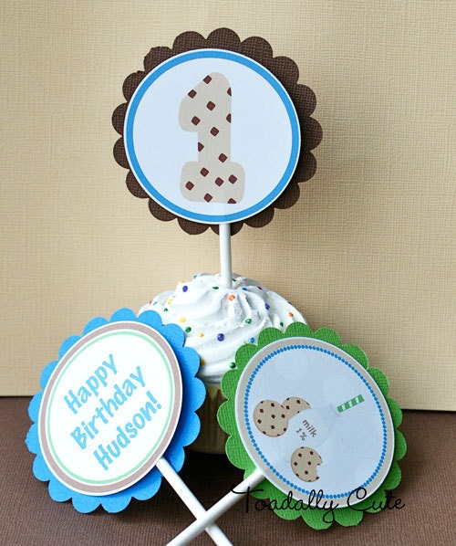 NEW - Cookies & Milk, Cupcake Toppers, set of 12 Il_570xn