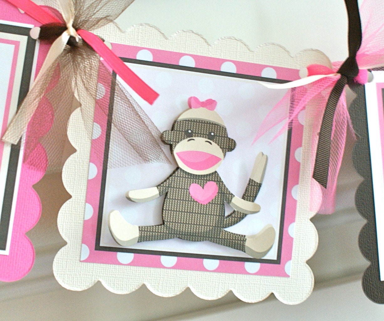NEW - Girly Sock Monkey, High Chair Banner Il_570xn