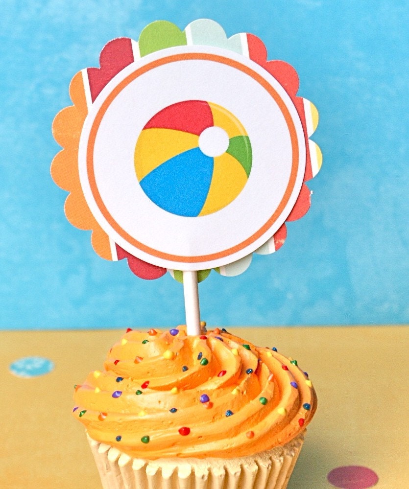 Summer Fun Cupcake Toppers, set of 12
