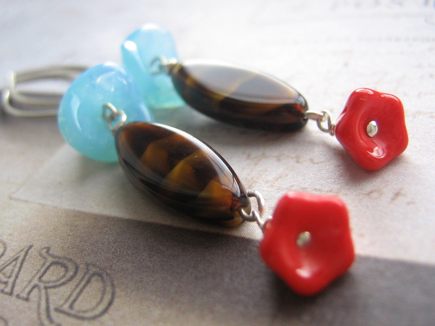 Sale Glass flower And Sterling Silver Earrings