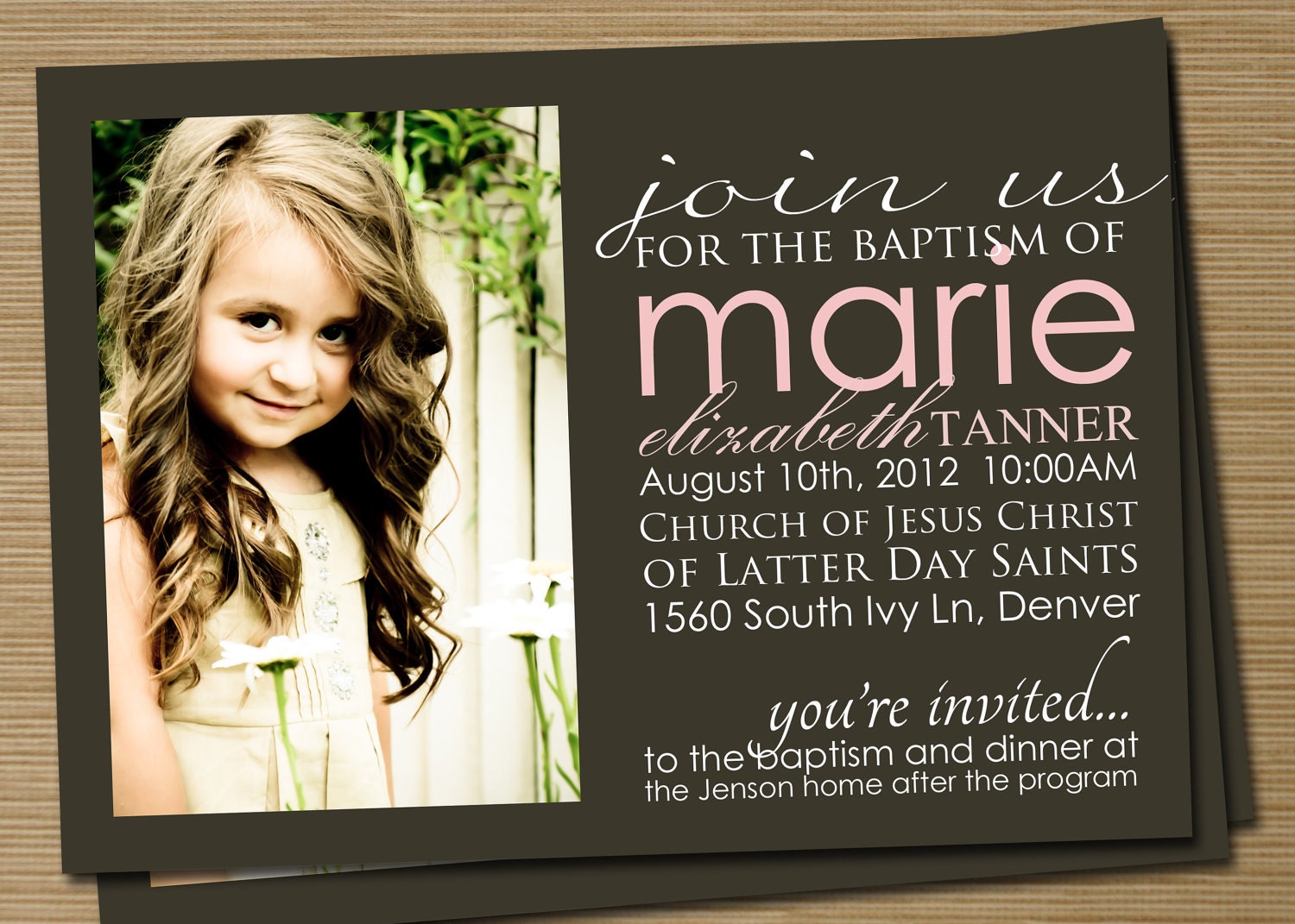 Boy/Girl Printable Baptism, Blessing Invitation/Announcement (Tanner baptism, blessing, christening invitation)