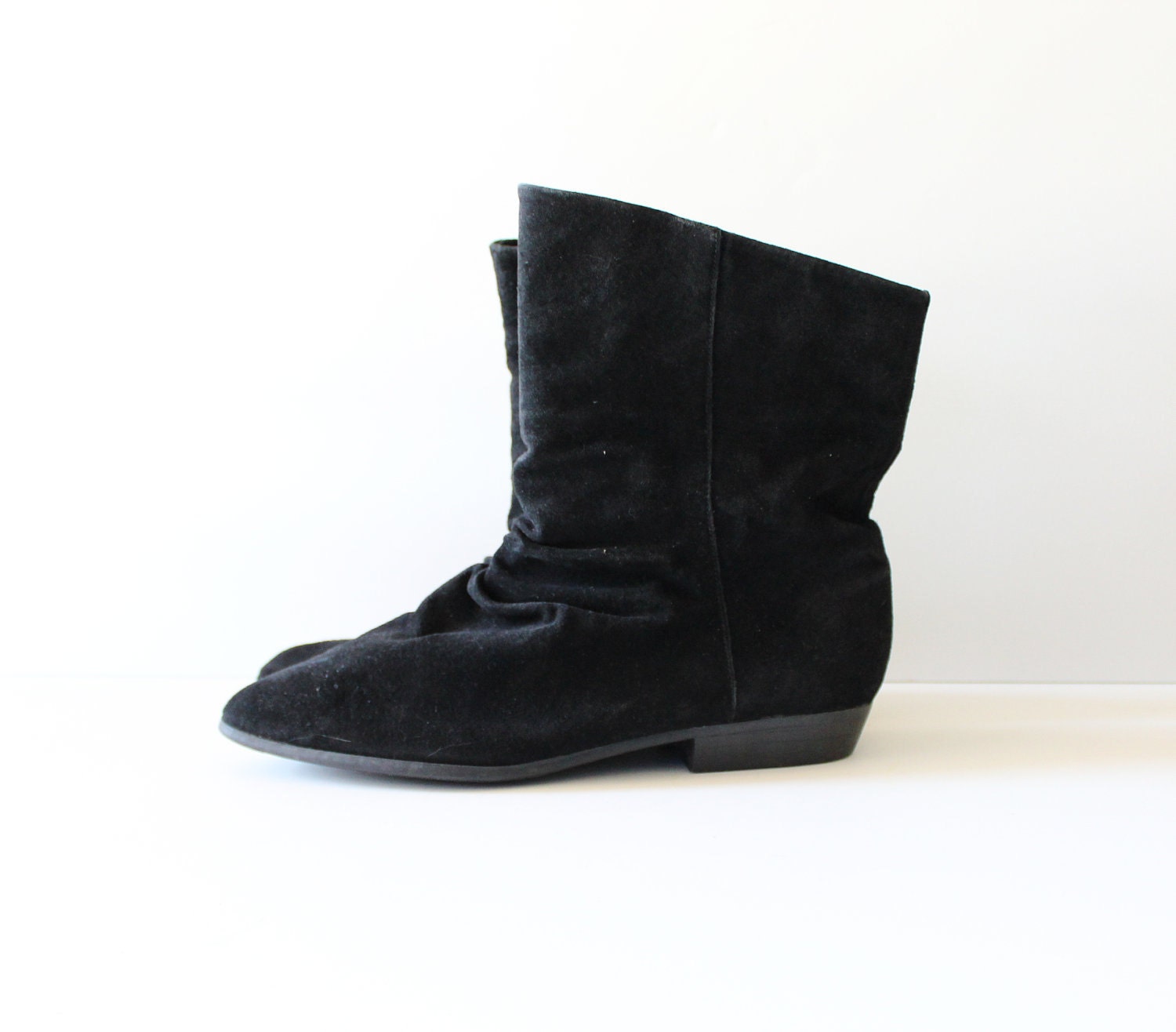 20 Dollar Sale - Vintage 80s Bootalinos Ankle Boots - Black Suede Leather - Women 9M