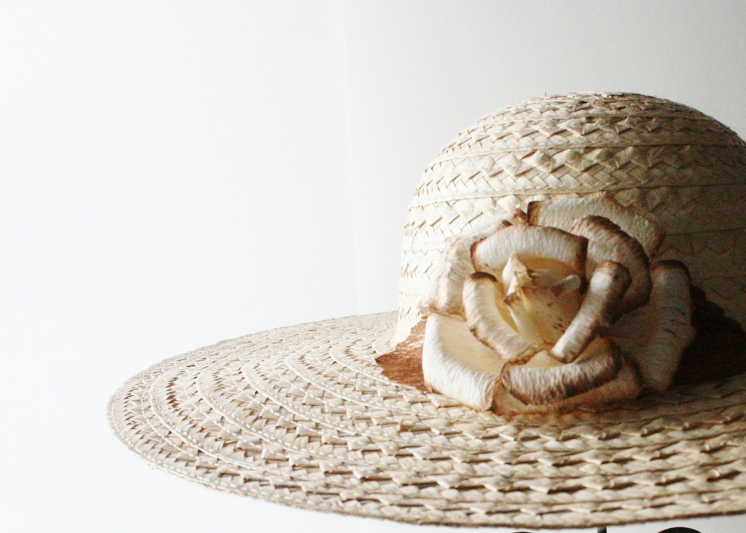HALF Off Sale//50% Off// Vintage TO THE Races Woven Straw Hat with Silk Flower