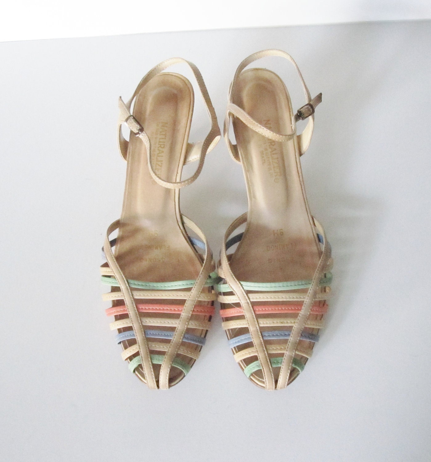 20 Dollar Sale Vintage 80s WOVEN Huarache Kitten Heel Stacked Wedge - Naturalizer - Women 9