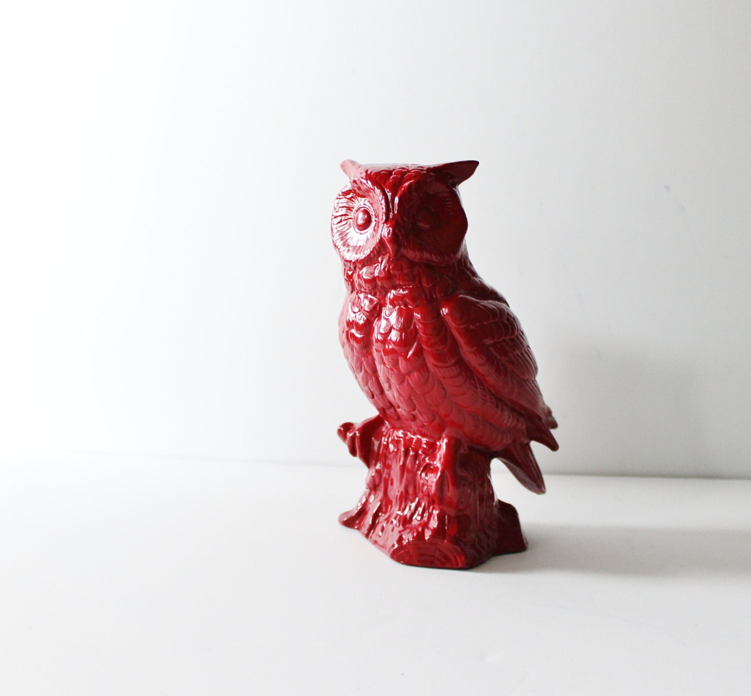 Rustic Red Owl Upcycled Ceramic Figurine - Kitsch