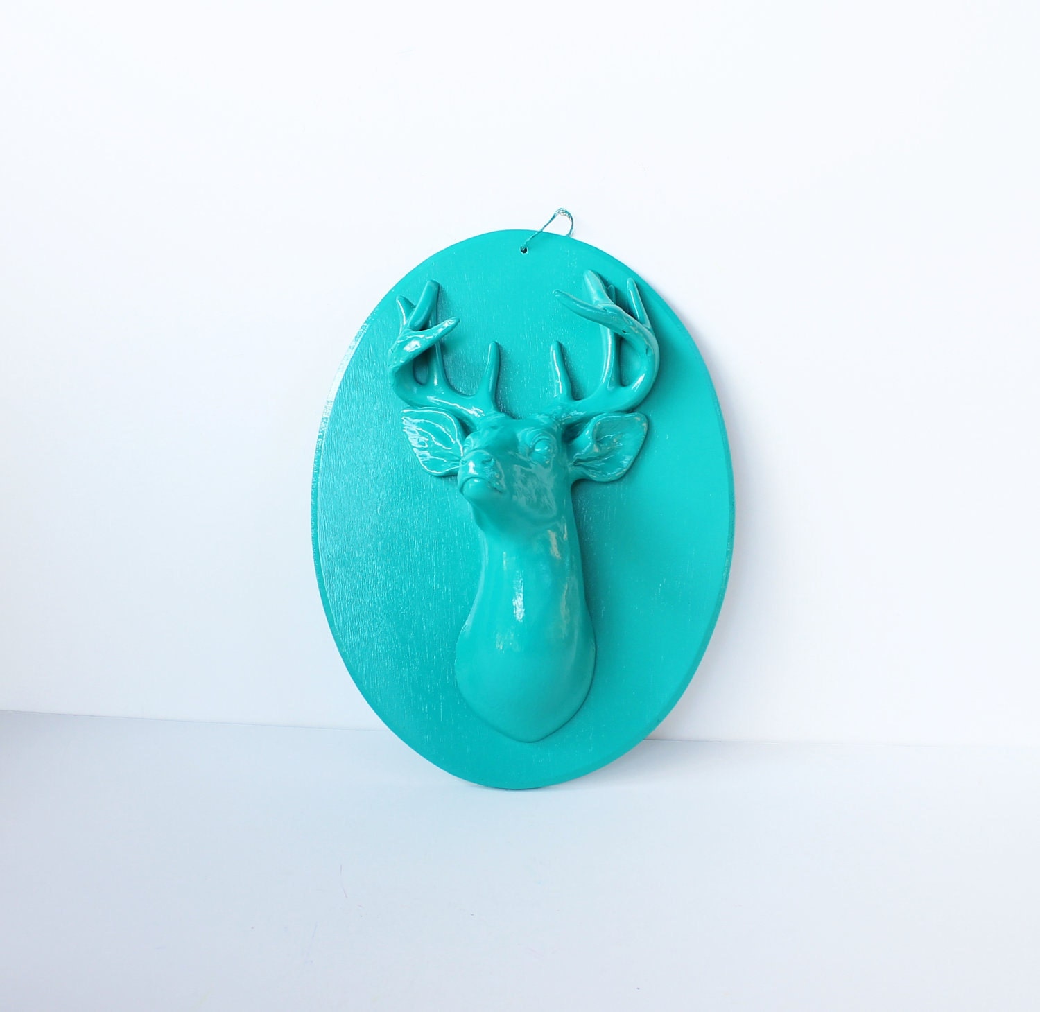 Upcycled Mounted Deer Head - Jade Green - Vintage Wall Hanging