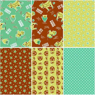 3 Yard Fabric Medley My Little Farm Horse Cow Pig Barn Tractor  Quilt Sew Red Or Green