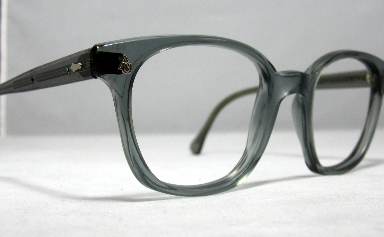 Vintage EyeGlasses Frames Mens Horn Rim Gray Safety Glasses. Mad Men Style. AO