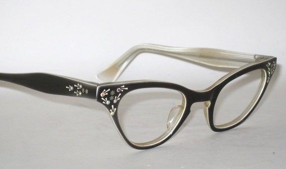 Vintage 50s Cat Eye Glasses Shooting Stars With Ab Rhinestones