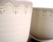 MOVING SALE - doily trimmed teacup in light lavender