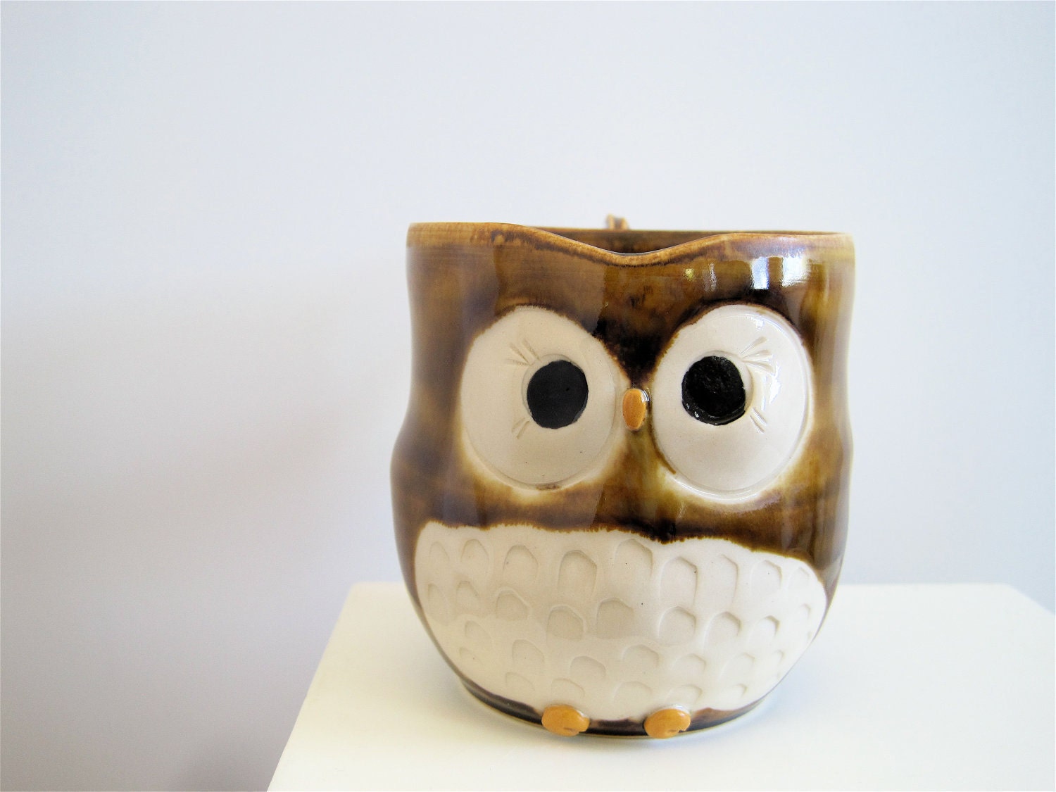 Hooter Owl Mug (Kayla) in Golden Honey Brown Handmade Stoneware