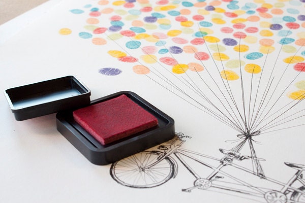 Guest book fingerprint BALLOON kit, hand drawn tandem bike for up to 300 guests, XL (with 3 ink pads)