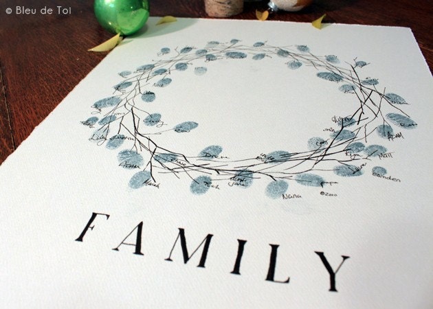 Guest book fingerprint WREATH hand drawn - size SMALL (drawing plus one ink pad)