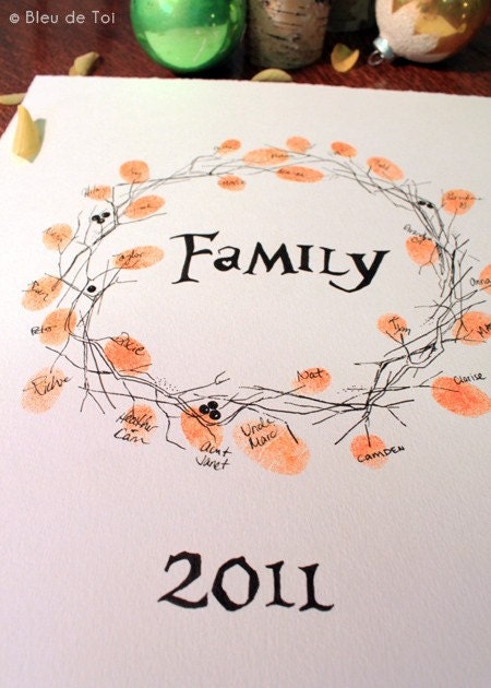 Guest book fingerprint WREATH hand drawn - size SMALL (drawing plus one ink pad)