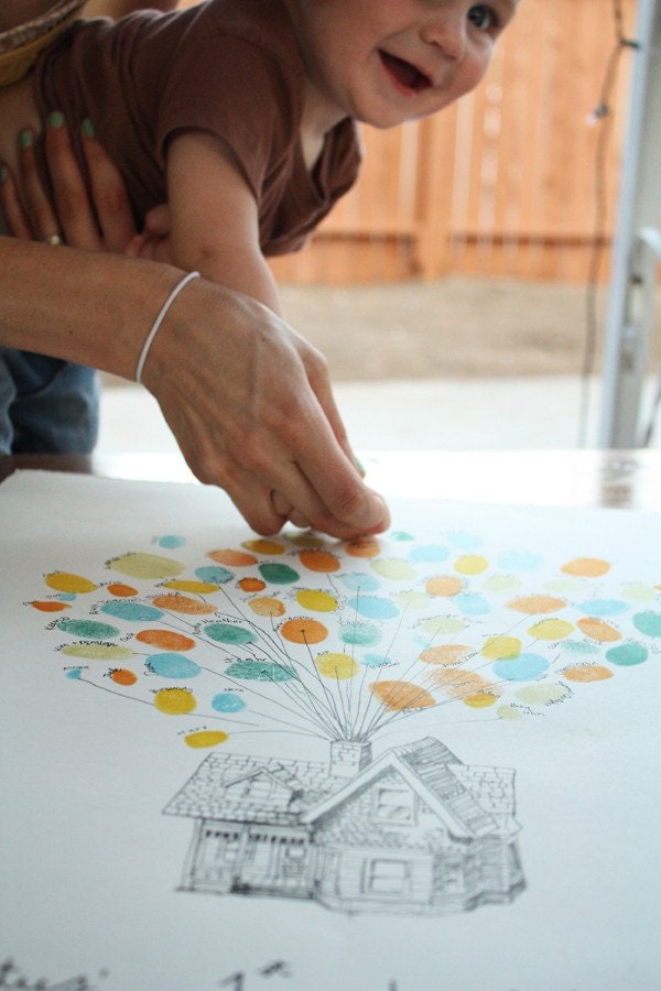 Guest book fingerprint BALLOON kit, hand drawn, Small (includes 2 ink pads)