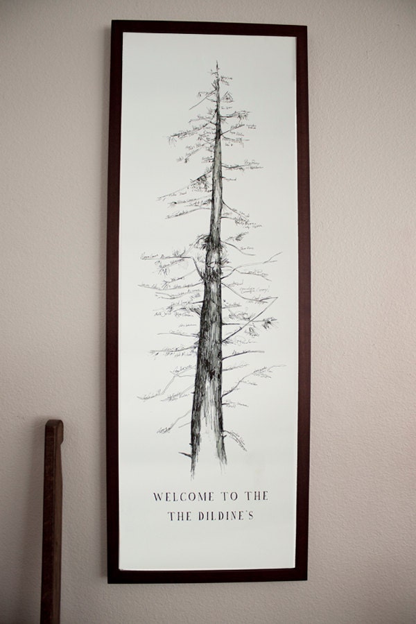RESERVED (for ellencuny) Conifer guest tree, hand drawn design - Great host/hostess gift