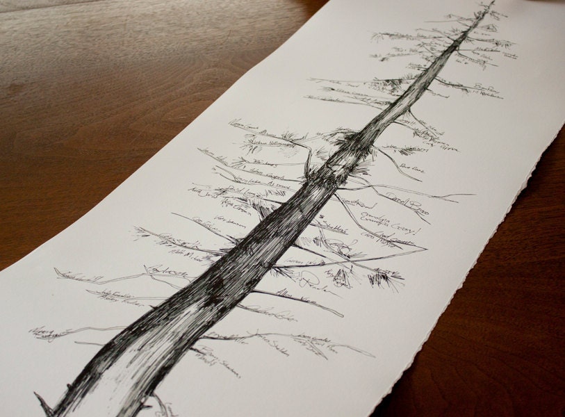 RESERVED (for ellencuny) Conifer guest tree, hand drawn design - Great host/hostess gift
